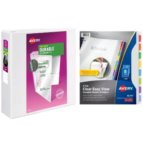 Avery Durable View 3 Ring Binder with 3 Inch Rings, 8 Tab Durable Plastic Binder Dividers, Office Supplies Set (01680) image {7}