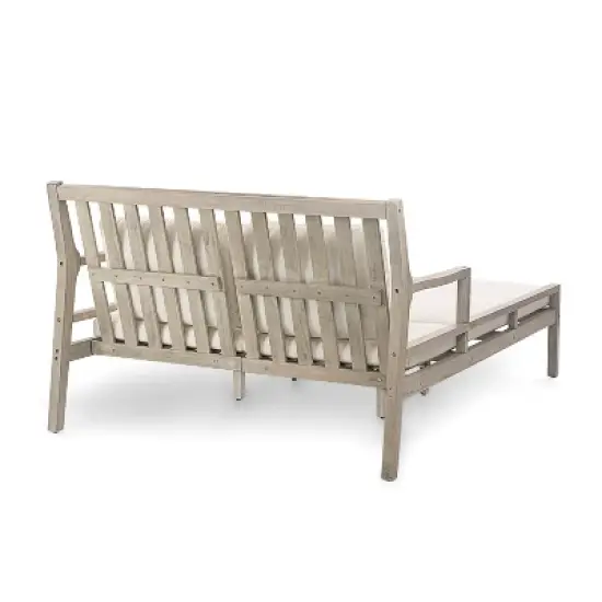 Whisen Outdoor Daybed, Patio Daybed with Four Pillows, Wooden Outdoor Bed with Curved Armrests image {10}