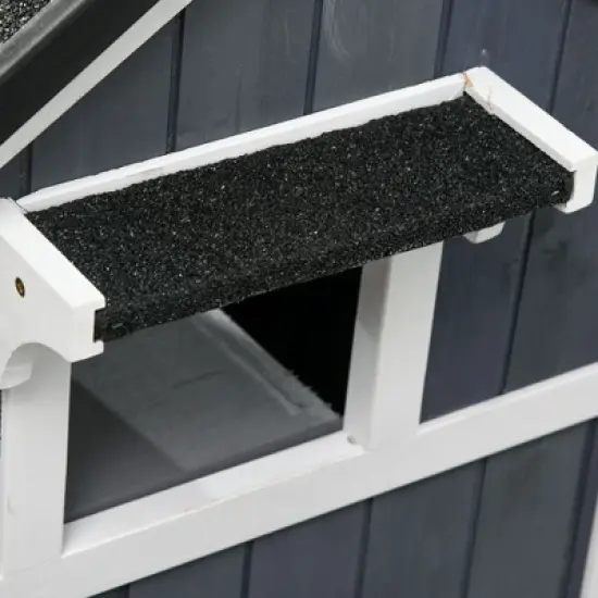 PawHut Outdoor Cat House with Weather-resistant Roof & Garden Bed, Outdoor Cat Shelter Enclosure with Multiple Entrances, Cat Furniture Hideout, Gray image {5}