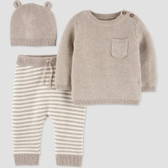 Carter's Just One You&reg; Baby 3pc Sweater Top & Bottom Set - Heather Oatmeal image {4}