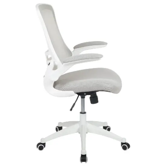 Emma and Oliver Mid-Back Light Gray Mesh Ergonomic Task Office Chair, White Frame - Flip-Up Arms image {11}