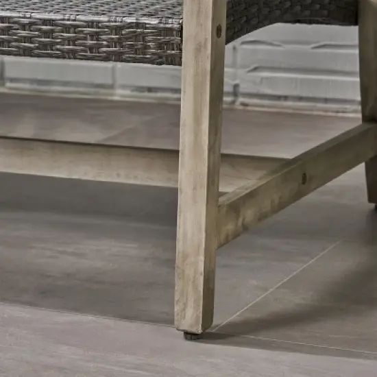 FIONECA Outdoor Acacia Wood Wicker Loveseat with Cushions, Patio Furniture Conversation Set for Backyard, Porch, Garden image {4}