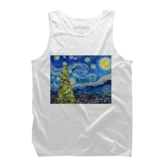 Men's Design By Humans Van Gogh Starry Night - Christmas Tree By bcstudio Tank Top image {6}