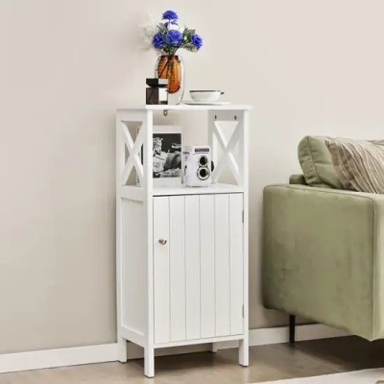 Costway Bathroom Floor Cabinet Side Storage Organizer with Open Shelf & Adjustable Shelf image {1}