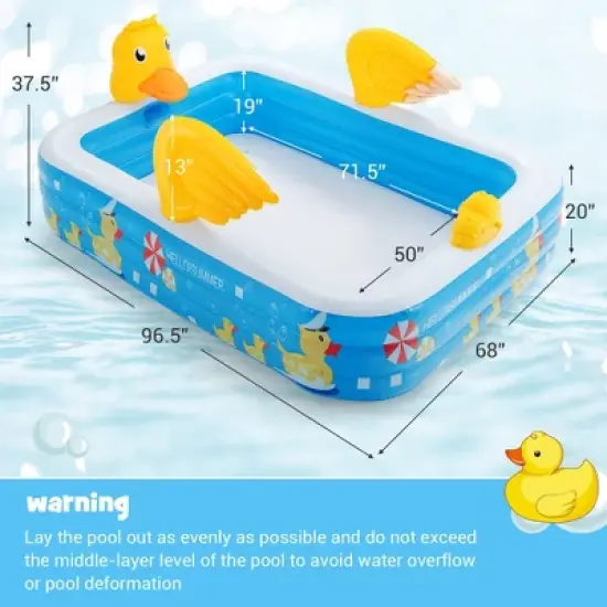Costway Inflatable Swimming Pool Duck Themed Kiddie Pool w/ Sprinkler for Age 3+ image {9}