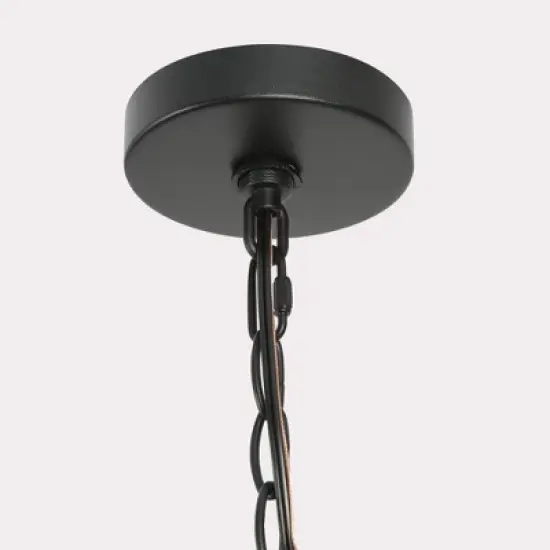 LNC 15" Square Cage Modern Outdoor Pendant Lamp Matte Black: Weather-Resistant, Glass Shade, E26 Socket, 60W image {9}