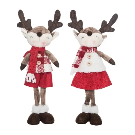 Transpac Plush Standing Reindeer Set of 2 - Festive Christmas Decorative Objects for Holiday Cheer image {1}