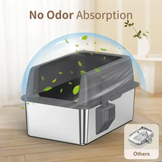 Zarler Stainless Steel Litter Box with Lid, 8&rdquo; Deep, XL Metal Litter Box for Big Cats, Non-Sticky, Easy to Clean, Anti-Urine Leakage, Gray image {2}