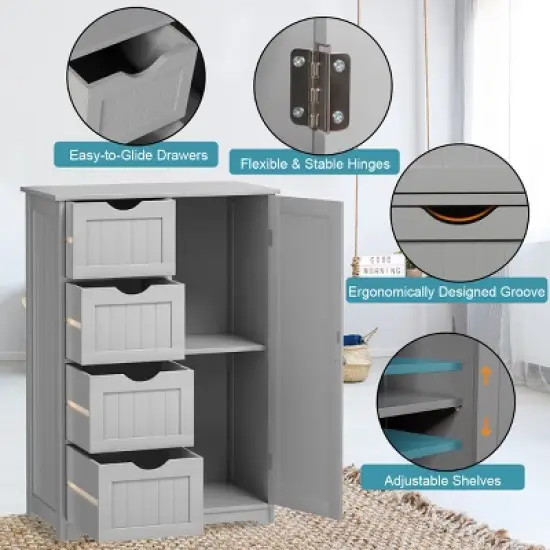 Costway Wooden 4 Drawer Bathroom Cabinet Storage Cupboard 2 Shelves Free Standing image {5}