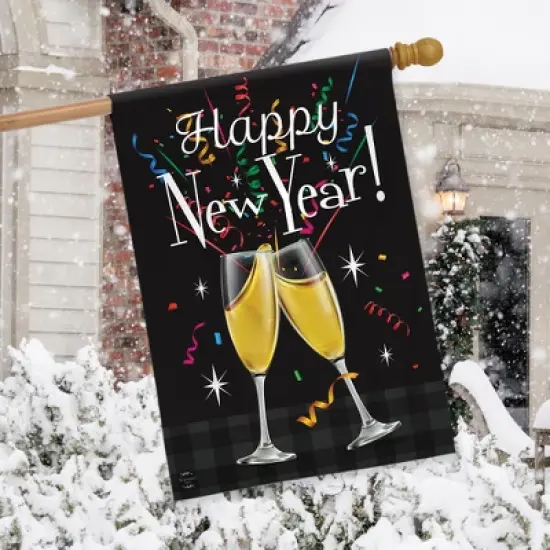 Happy New Year Double-Sided House Flag Champagne Glasses Toast 28" x 40" Briarwood Lane image {2}