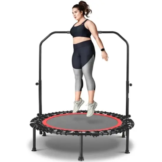 ANCHEER 40inch Foldable Trampoline Fitness Rebounder with Resistance Bands Adjustable Handle Max Load 450lbs image {8}