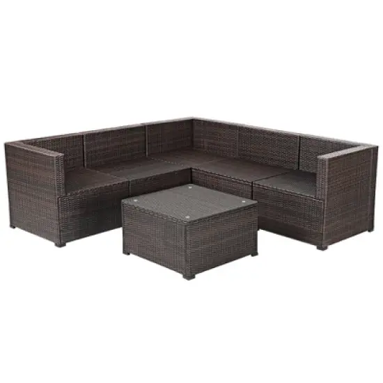 Costway 6PCS Rattan Patio Sectional Sofa Conversation Set Outdoor image {9}