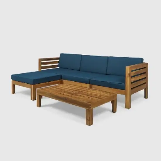 Cambridge 5pc Acacia Wood Sofa Set Teak/Dark Teal- Christopher Knight Home image {1}