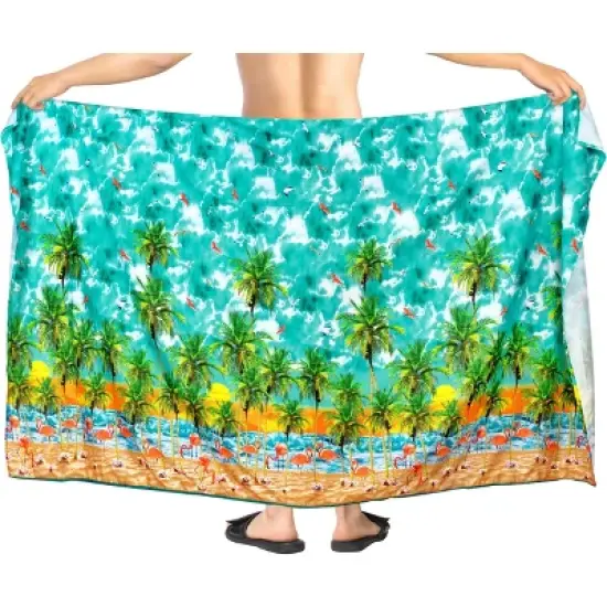 HAPPY BAY Men's Swimwear Cover Up Swim Wrap Beachwear Sarongs Beach Lava Lava Hawaiian Pareo Summer Long Sulu for Men One Size Green, flamingo image {3}