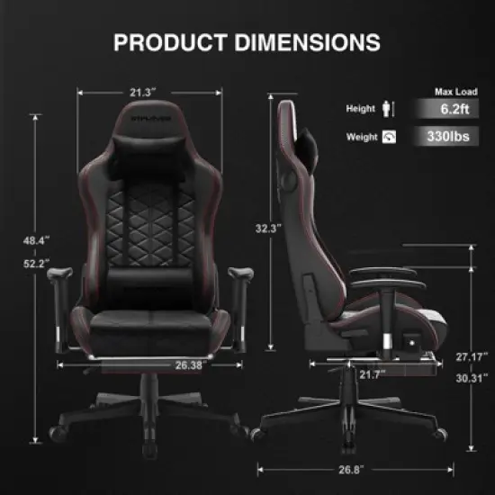GTPLAYER Gaming Chair with Bluetooth Speakers and Footrest High Back Office Chair Red image {7}
