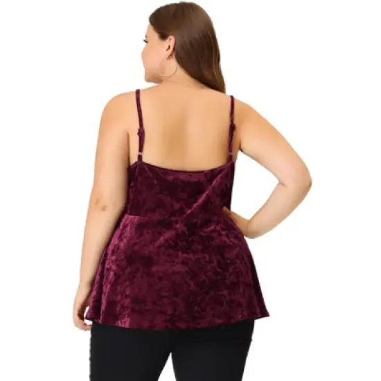 Agnes Orinda Women's Plus Size Velvet Adjustable Strap Peplum Camisole image {3}
