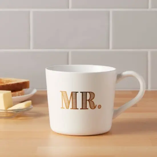 15oz Stoneware Mr. Mug - Threshold&trade;: Traditional White Drinkware, Dishwasher & Microwave Safe, Wedding Gift Idea image {1}