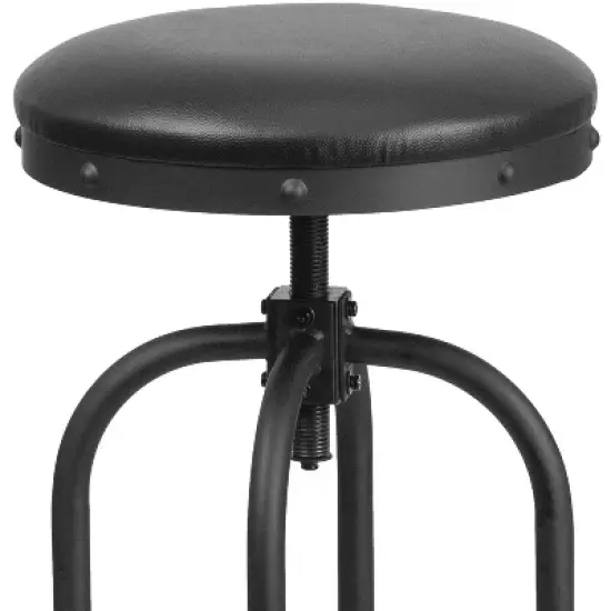 Merrick Lane Barstool Contemporary Black Faux Leather Backless Stool with Swivel Seat Height Adjustment and Footrest image {10}