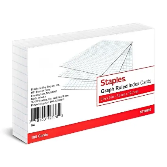 Staples 3" x 5" Graph Ruled White Index Cards 100/Pack TR50996 image {5}