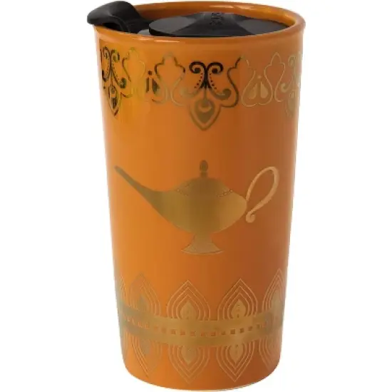 Disney Aladdin Travel Coffee Mug, 16oz - Insulated, Ceramic To-Go Cup with Lid - Gold Genie Lamp & Make A Wish Design - Gift for Teen, Adults & image {3}