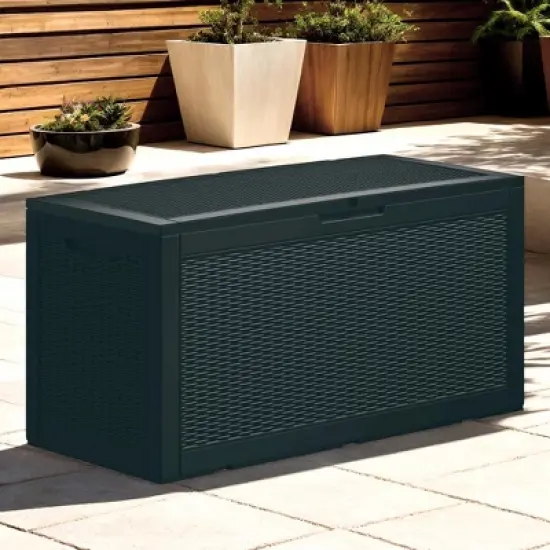100 Gallon Rattan Deck Box, Lockable Waterproof Ourdoor Storage Container for Pool Accessories, Patio and Garden Tools image {5}