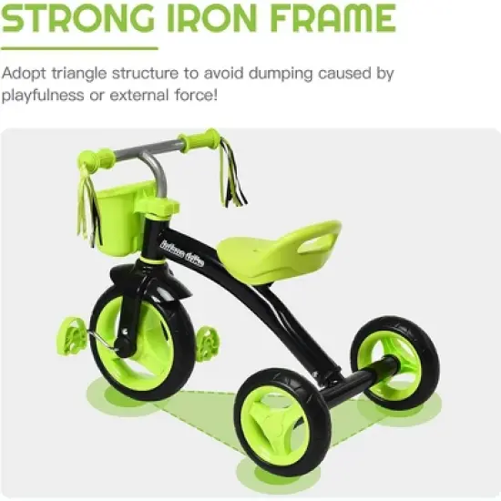 Costway Kids Tricycle Rider with Adjustable Seat Storage Basket Premium Quiet Wheels Non-Slip Handle Red\Green image {2}