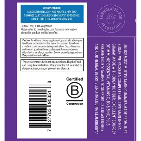 New Chapter Kids' Non-GMO and Gluten Free Multivitamin Gummies - Berry Citrus - 60ct image {3}