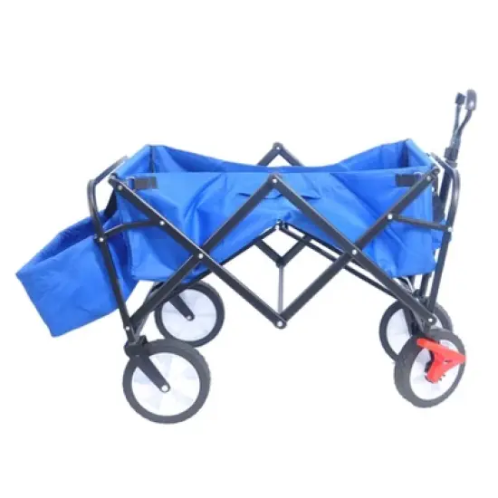 FURNIinspire Wheelbarrows And Lawn Carts Folding Wagon Collapsible Outdoor Utility Wagon, Lawn Car With Adjustable Handles, Blue, 53&ldquo;*20"*43" image {1}