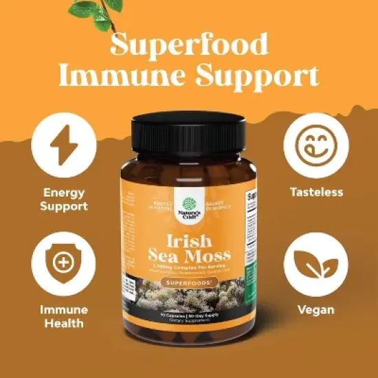 Organic Irish Sea Moss Capsules, Superfood Blend for Immune Support, Heart Health, Fertility, Joint Health & Thyroid Support, Nature's Craft image {2}
