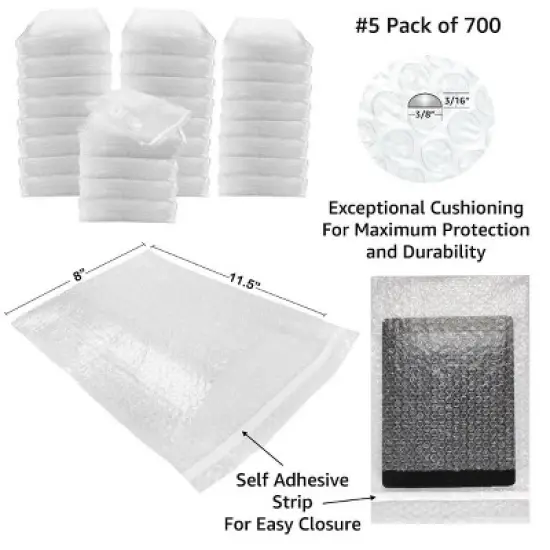 UOFFICE 700 Bubble Out Bags 8" x 11.5" Self-Sealing Pouches image {1}