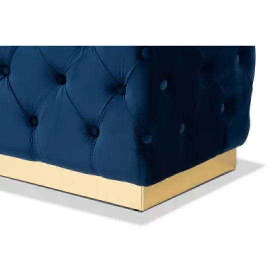 Corrine Velvet Fabric Upholstered and PU Ottoman Gold - Baxton Studio image {3}
