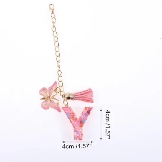 Unique Bargains Heart Sequin Letter Y Butterfly Tassel Water Cup Pendant Pink 1 Pc image {1}