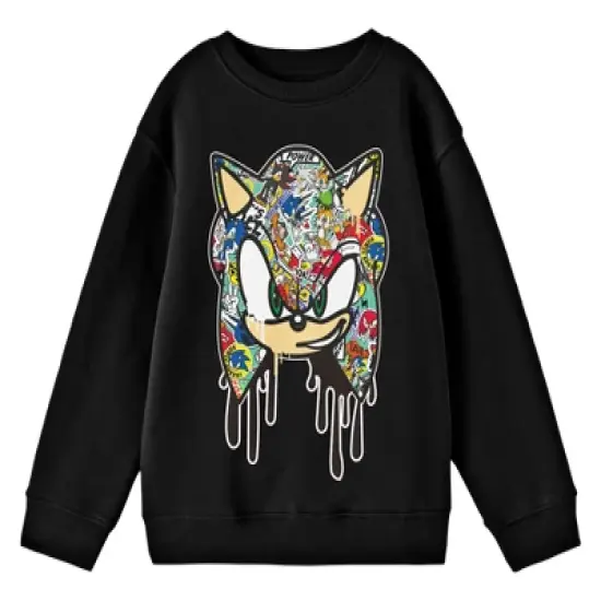 Bioworld Sonic The Hedgehog Graffiti Portrait Youth Black Crew Neck Sweatshirt image {3}