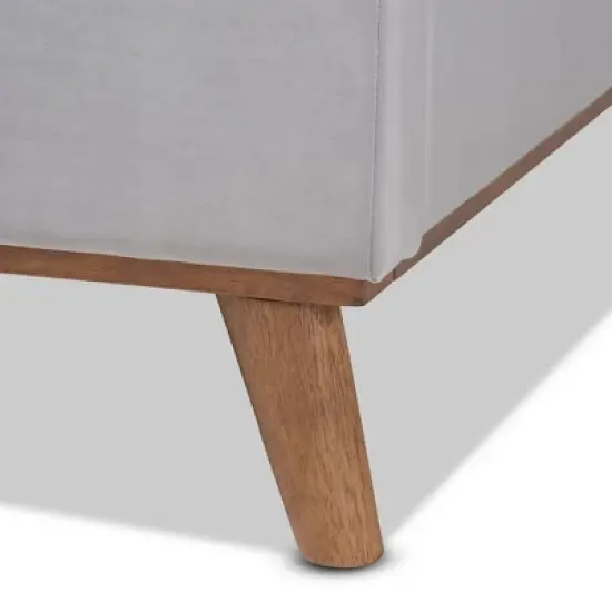 King Adelie Velvet Wingback Platform Bed Light Gray/Walnut - Baxton Studio image {4}
