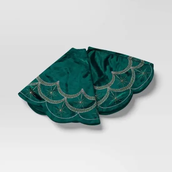 48" Christmas Dia Art Deco Embellished Soft Velvet Tree Skirt Green - Wondershop&trade; image {2}