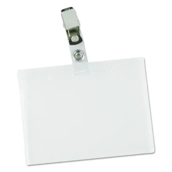 Universal Deluxe Clear Badge Holder w/Garment-Safe Clips, 2.25 x 3.5, White Insert, 50/Box image {3}
