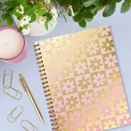 greenroom 6"x8" Spiral Notebook: Metallic Pattern Daisy Checkerboard image {5}
