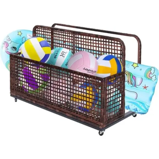 Whizmax Poolside Float Storage, Patio Poolside Float Storage Basket, PE Rattan Outdoor Pool Caddy with Rolling Wheels for Floaties, Patio, Pool image {6}