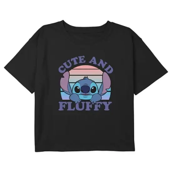 Girl's Lilo & Stitch Cute and Fluffy Retro Sunset Crop Top T-Shirt image {2}