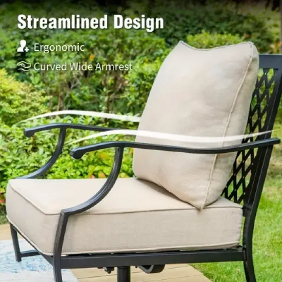 Captiva Designs 6pc Metal Patio Outdoor Conversation Fire Pit Set with Rocking Grid-back Armchairs and Ottomans for Garden, Poolside, Backyard image {4}