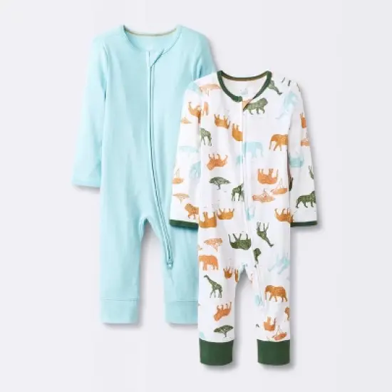 Baby Boys' 2pk Safari Animals Zip Romper - Cloud Island&trade; image {4}