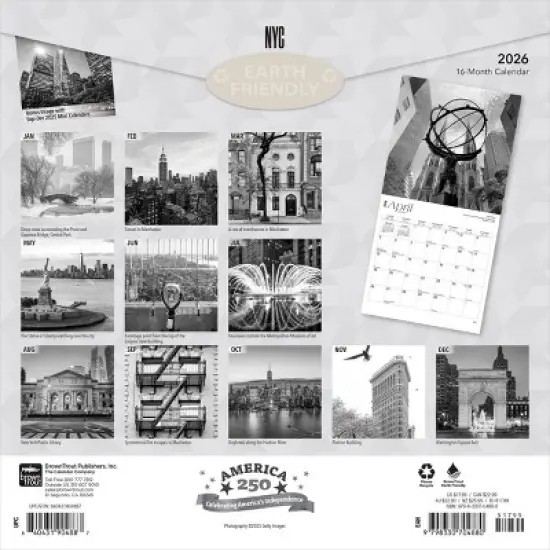BrownTrout New York City Black and White 2026 12"x24" Hanging Square Wall Calendar Plastic-Free image {1}