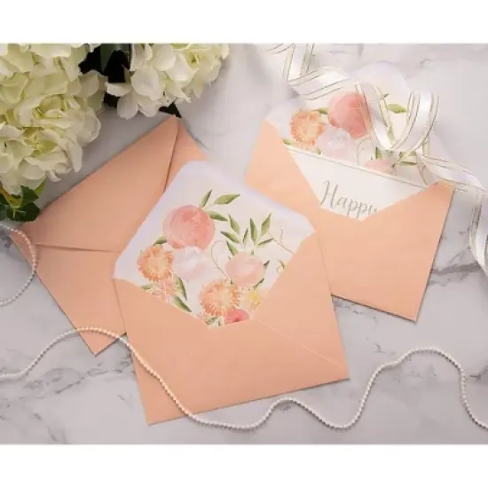 Paper Junkie 50-Pack A7 Blush Pink Envelopes for 5x7 Invitation with Watercolor Floral Lining, 120 GSM, 5.25"x7.25" image {2}