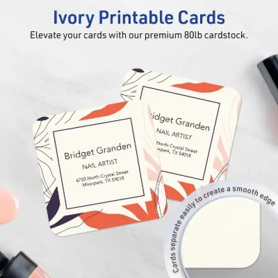 Avery Square Cards with Rounded Corners, 3" x 3", Matte Ivory, 60ct image {1}