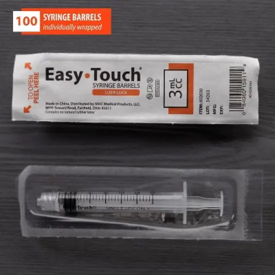 Easy Touch Luer Lock Syringe Barrel 3mL, 100 Ct image {1}