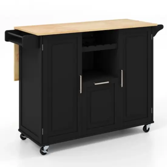 Costway Rolling Kitchen Island Utility Serving Cart with Drop Leaf Wine Rack Drawer image {8}