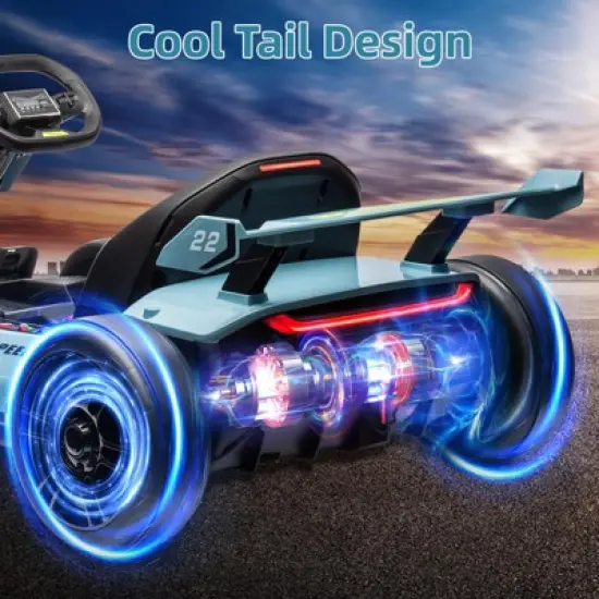 Go Karts for Kids, 24V Electric Go Kart with 2 * 150W Powerful Motors,8mph, 110lbs,W/Button Start,Lights,Safety Belt, Music image {3}