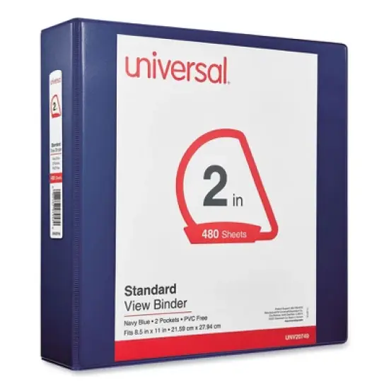 Universal Slant D-Ring View Binder, 3 Rings, 2" Capacity, 11 x 8.5, Navy Blue image {1}