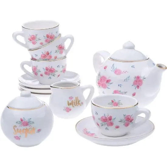 Jewelkeeper 13-Piece Porcelain Tea Party Set with Polka Dot Design image {3}