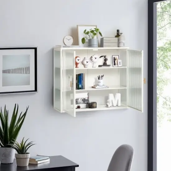 GlasFlength Kitchen Storage Kitchen Pantry Wall Cabinet Cupboard Food Pantry Cabinet with Glass Doors for Kitchen, White, 27.56"*9.06"*23.62" image {2}